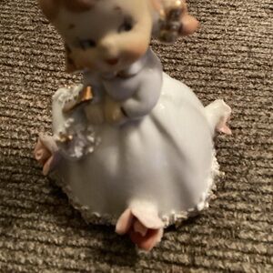 Vintages Lefton girl bell spaghetti and flowers with basket and a hat, Rare find